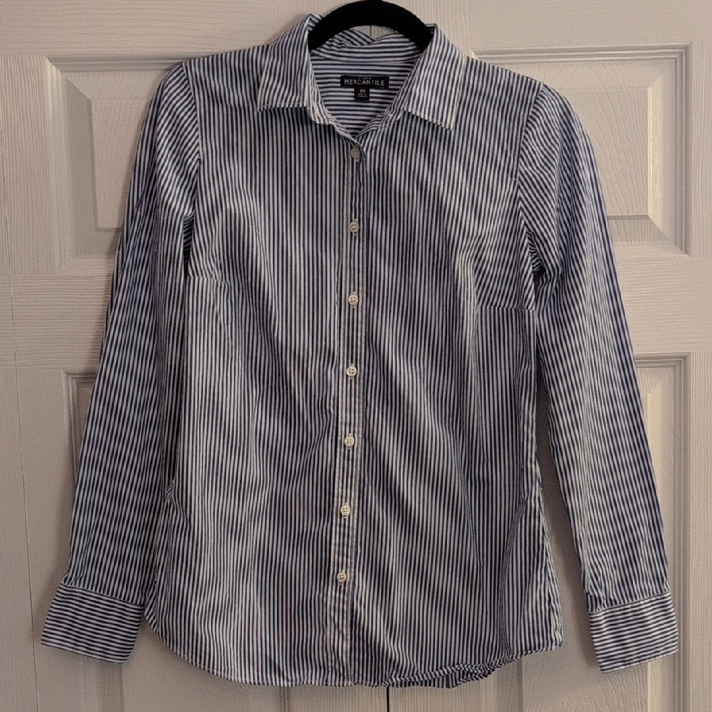 J. Crew XS Blue and White Striped Button Down